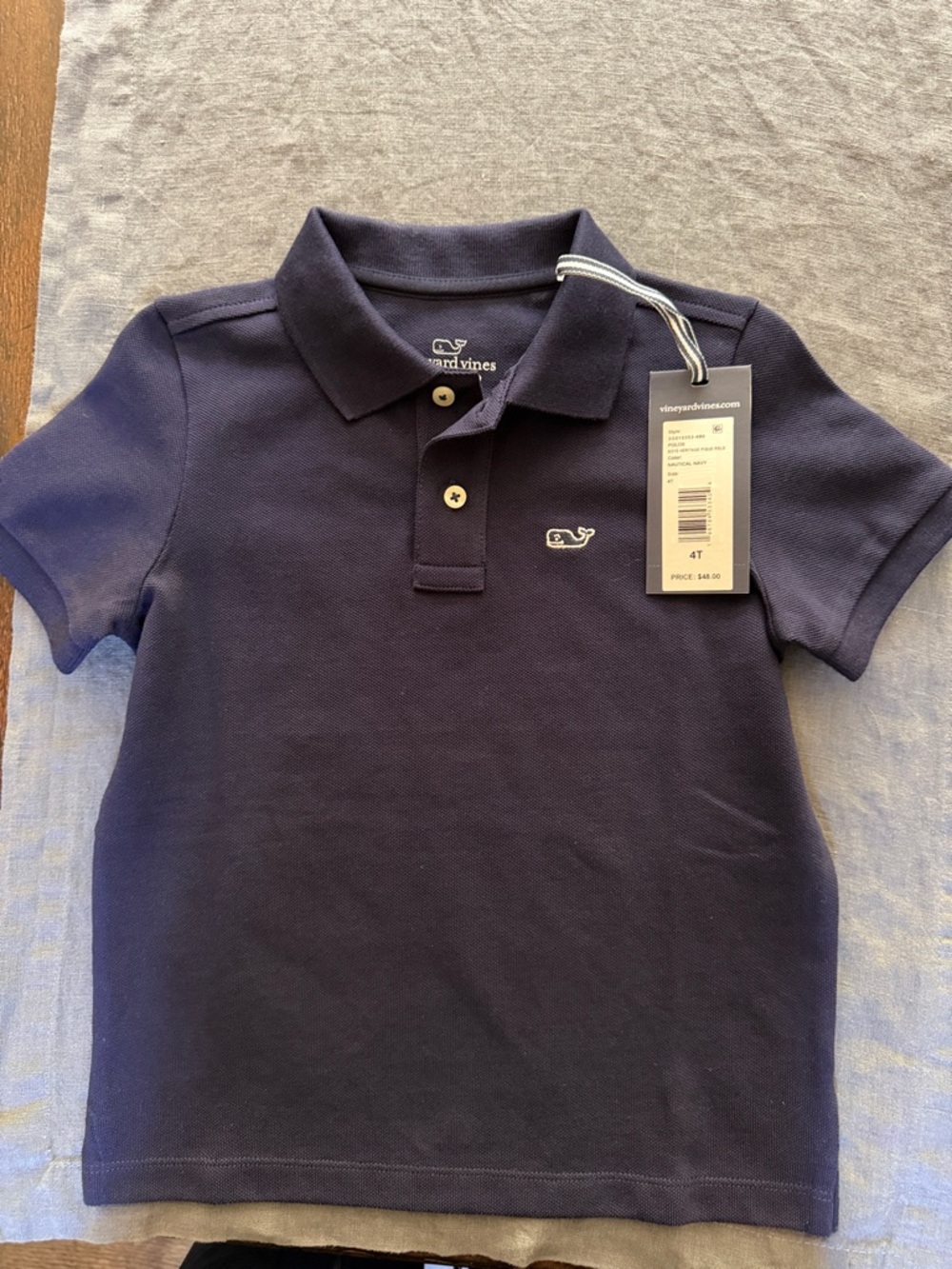 Vineyard Vines Navy Boys Short-Sleeve Polo with Whale Logo